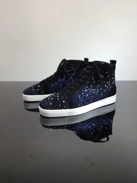 

with box,1.1] luxurious design high star strass sneakers shoes black suede leather men's red bottom casual walking flats party wedding