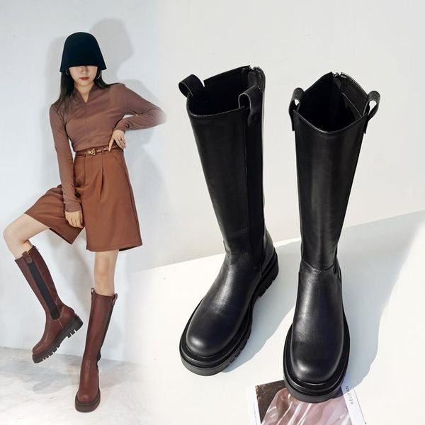 

fashion platform winter knee high boots 2020 autumn winter round toe thick high heels women boots party casual shoes woman, Black