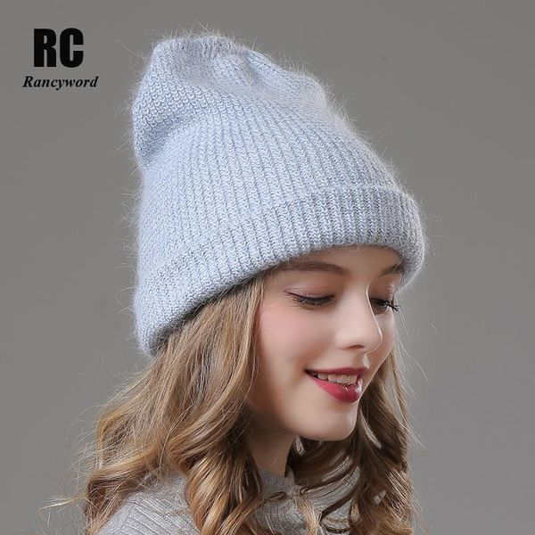 

rancyword] women winter hats beanies casual female real fur warm hat cap gorros angora fur hat skullies for women rc2027, Blue;gray