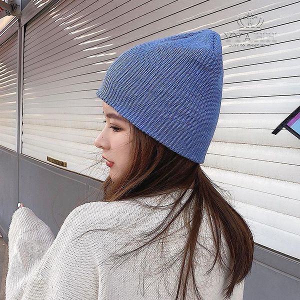 

hat women's winter knitted wool hat korean men's leather hip hop cold1, Blue;gray