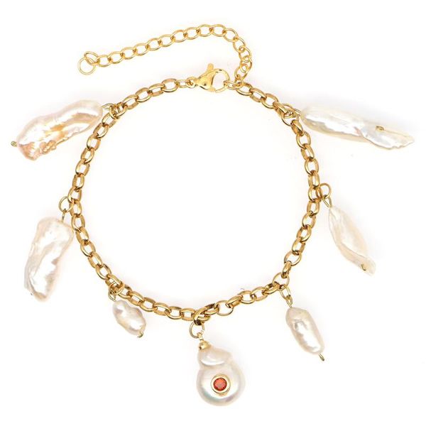 

charm bracelets go2boho 2021 fashion bracelet gift for women freshwater baroque pearl femme boho stainless steel luxury jewelry, Golden;silver