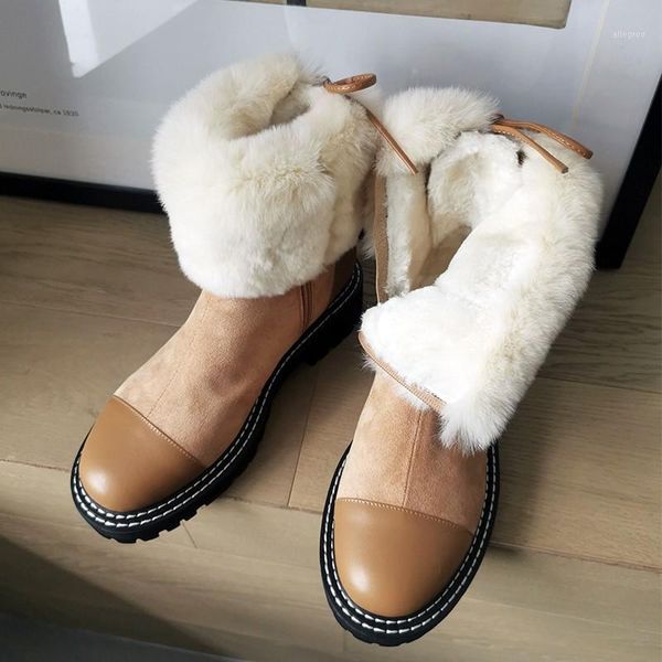 

boots snow women shoes warm female 2021 winter genuine leather platform chunky heels fur headband ankle ladies booties1, Black
