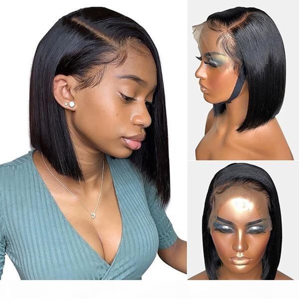 

360 lace frontal human hair wigs with baby hair short bob glueless brazilian for women full lace remy hair prepluck natural hairline, Black