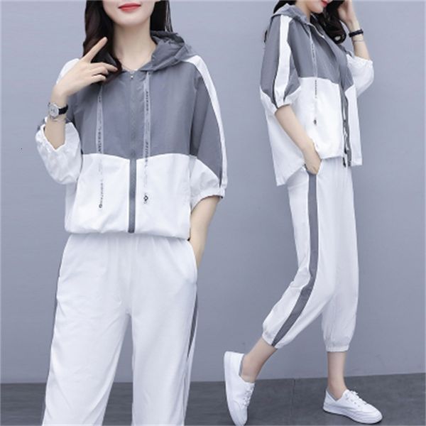 

casual plus size female hooded sweaters + amendment pants femme arise training 8704, White