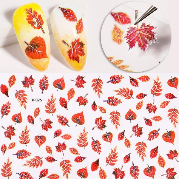 

stickers & decals 1 sheet maple flowers pattern 3d nail colorful art transfer sticker design tip wrap slider decoration, Black