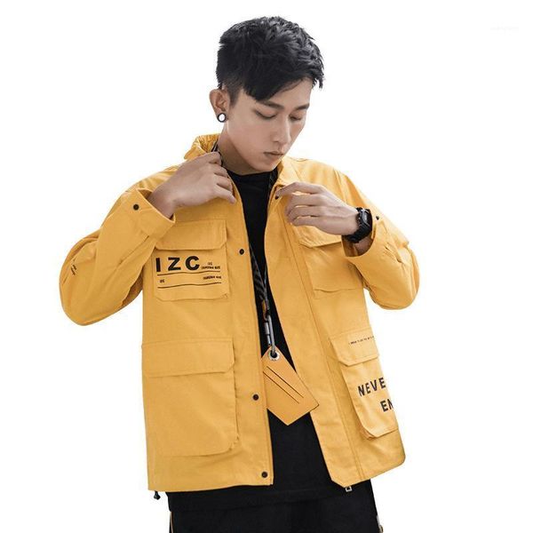 

pockets hip hop bomber jacket men spring autumn fashion casual windbreaker streetwear outerwear coat plus size1, Black;brown