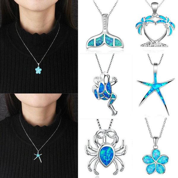 

chains imixlot women blue opal ocean sea animal plant pendant necklace gifts party jewelry, Silver