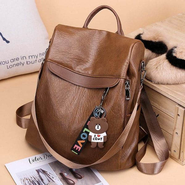 Moda mulheres mochila bolsas de couro para adolescentes casuais grande capacidade multifuncional preta e marrom retro rucksack