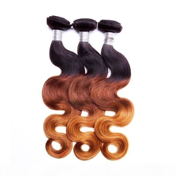 

body wave human hair bundles brazilian peruvian indian 100% virgin hair extensions ombre three tone 8-28inch, Black