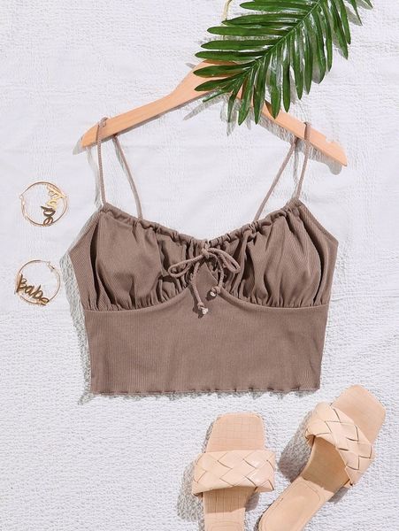 

tie front ruched bust cami 66t6#, White