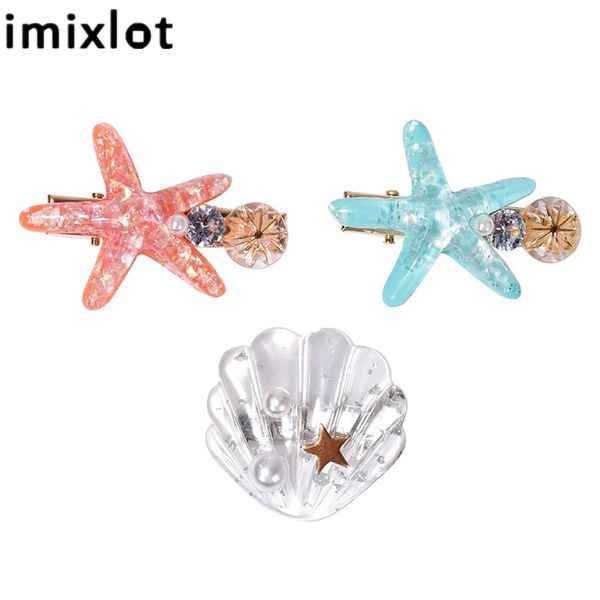 

imixlot korea barrettes ocean shell starfish hairpins simple duckbill barrettes headwear for girls hair accessories, Golden;silver