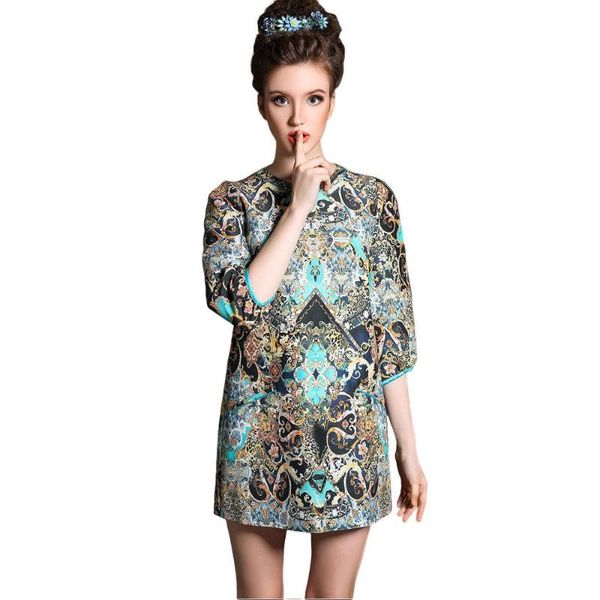 

casual dresses women crepe mini dress with mysterious geometry prints three quarter sleeve short shift s,,l, Black;gray