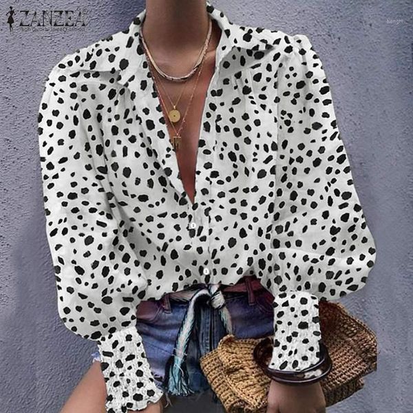 

spring leopard printed shirts zanzea fashion bohemian party blouse women casual long puff sleeve blusas femme tunic 71, White