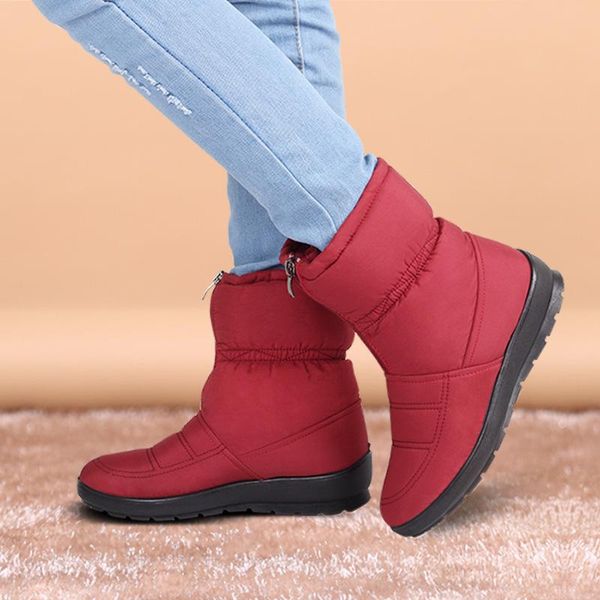 

2020 new plus size waterproof flexible cube woman ankle boots cozy warm fur inside snow boots winter shoes, Black