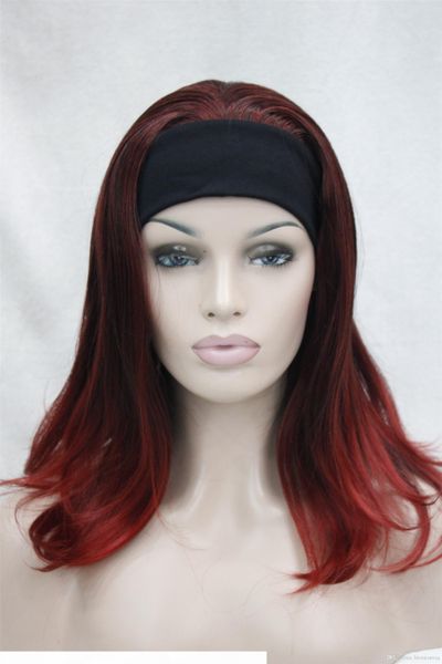 

new fashion 3 4 wig with headband red mix long straight end half wig m135, Black