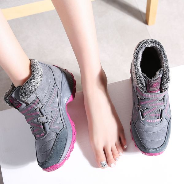 

stq winter snow women warm push ankle female high wedge waterproof rubber hiking boots shoes 6139 201022, Black
