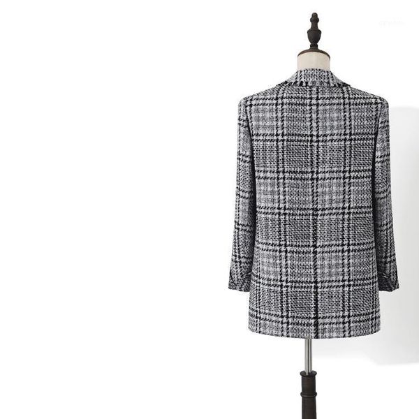 

plaid autumn winter vintage tweed suit jacket women korean button outwear coat female office blazer feminino1, White;black