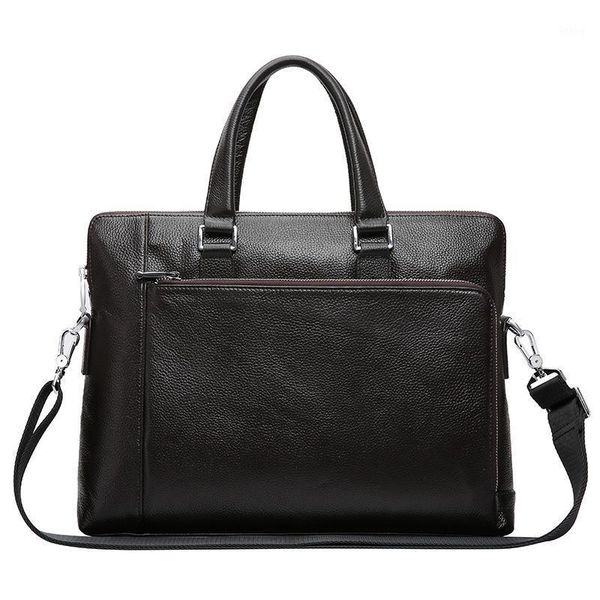 

nesitu a4 black coffee 100% genuine leather 14'' lapoffice men briefcase handbag business messenger bag portfolio m23361