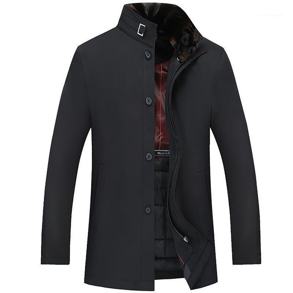 

2021 new men favors down cotton-padded jacket in the middle-aged and old thickening collars long nick suit jacket1, Black