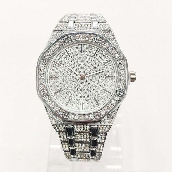 

diamond hip hop rap star full octagonal dial set diamond watch, Slivery;brown