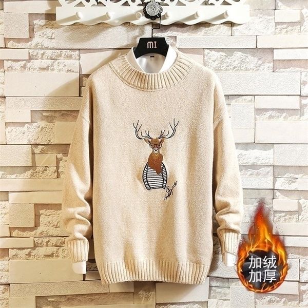 

5xl 4xl mens knitted sweater men autumn winter casual christmas tree deer pullover vintage black slim fit sweaters male 201201, White;black