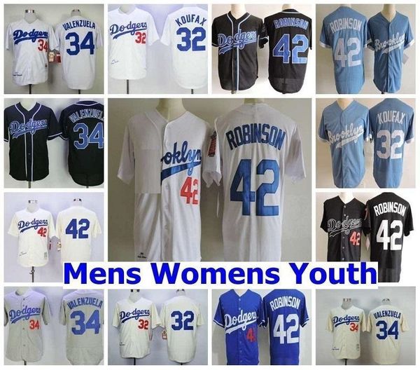 

mens 1955 brooklyn #32 sandy koufax jersey #42 jackie robinson jersey #34 fernando valenzuela jerseys s-3xl stitched white royal cream, Blue;black