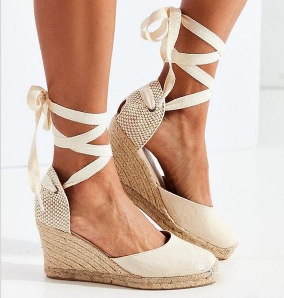 

ladies summer lace up shoes zapatos mujer woman wedge round toe women sandals loop girls platform pumps chaussure f181662, Black