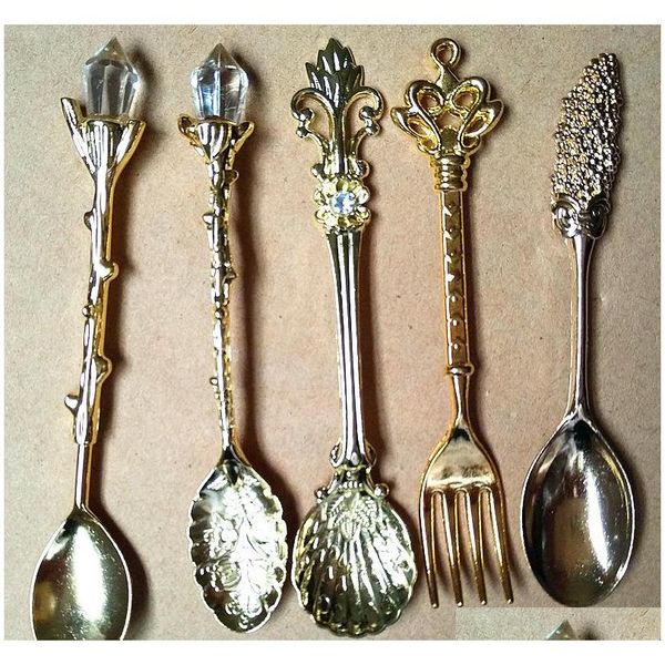

6pcs/set vintage royal style bronze carved small coffee tea spoon mini dessert spoon for snacks flatware jllmoh fight2010