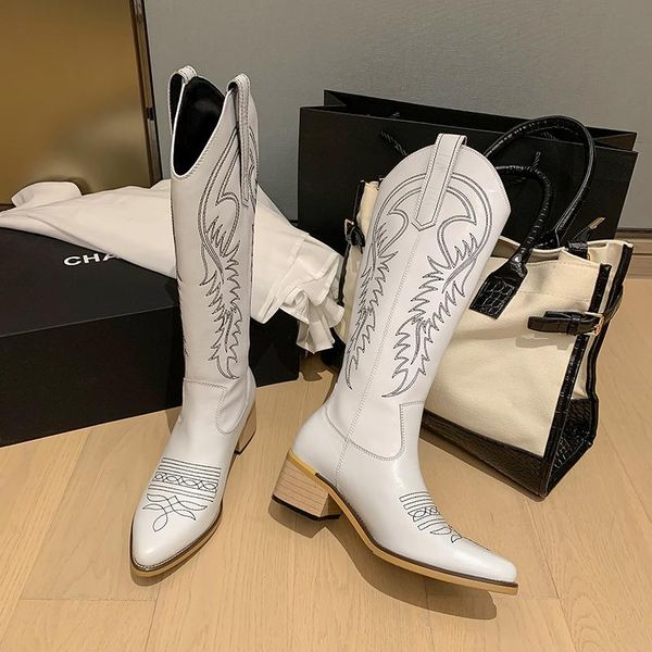 

boots sweet wedding shoes woman heels fall knee high genuine leather pointed toe tight western, Black