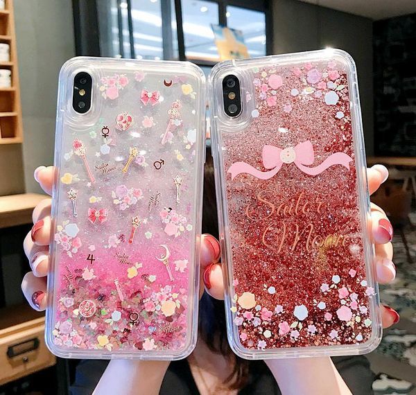 

dynamic liquid glitter phone case for iphone 11 pro se xr xs max x 6 7 8 plus cute sailor moon magic stick bbyrmb packing2010