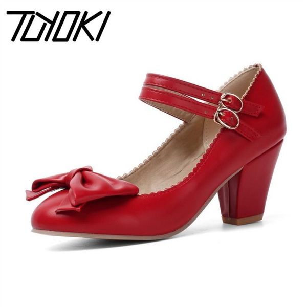 

dress shoes tuyoki size 32-48 arrival women pumps fashion bowknot high heel buckle party weeding lady daily office footwear, Black