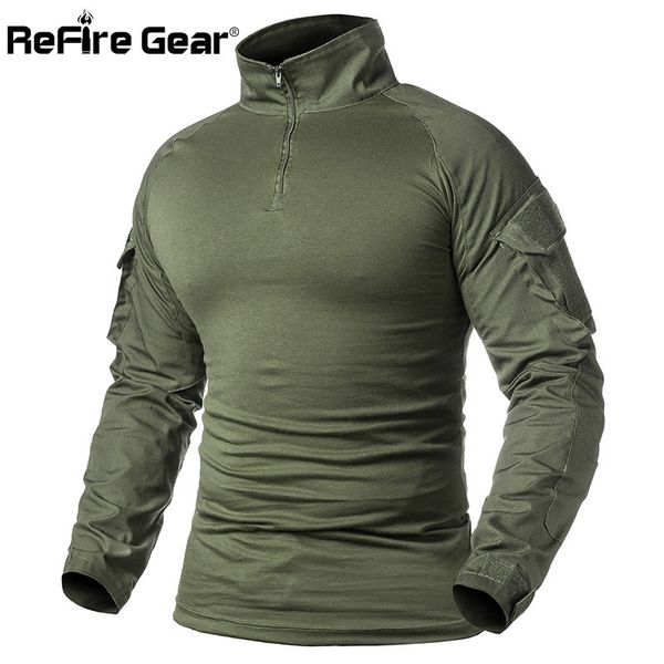 

refire gear army combat t shirt men long sleeve tactical t-shirt solid cotton military shirt man navy blue hunt airsoft t shirts 201203, White;black