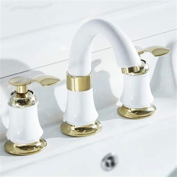

luxury 3pcs set bathtub white plated bathroom faucet european split basin mixer tap jade faucet