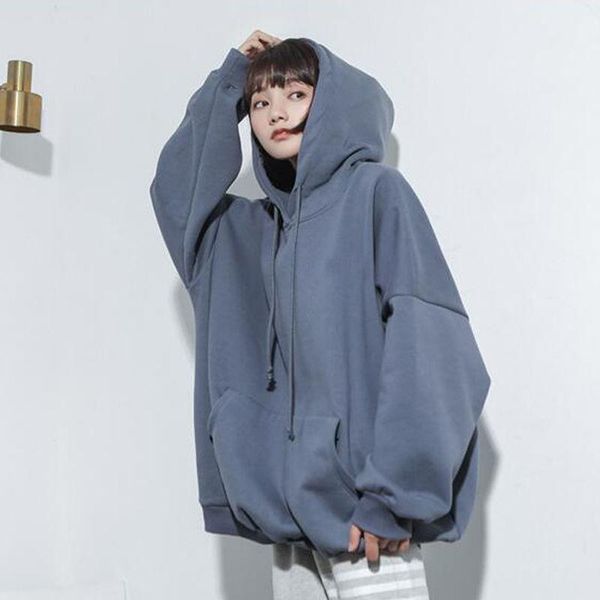 

women's hoodies & sweatshirts fashion cotton sweatshirt for women blue clothes female autumn and winter warm korean style loose soild c, Black