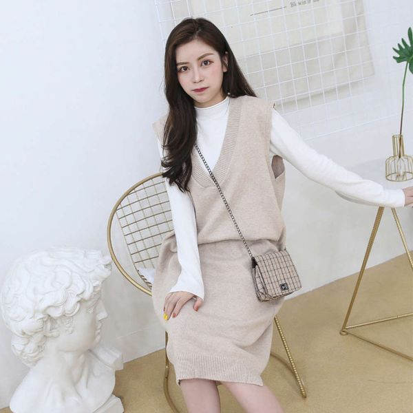 

drs winter korean sweater new materni vt v-neck loose knit two piece suit spring and autumn fashion, White