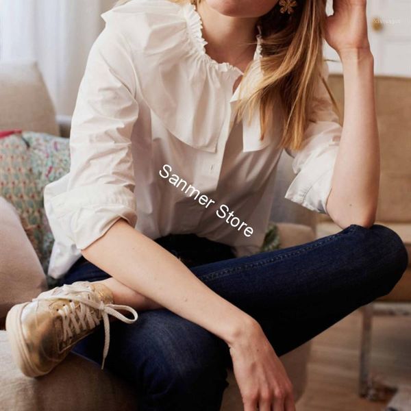 

women ruffles blouse long sleeve white single breasted office lady shirt female spring summer1