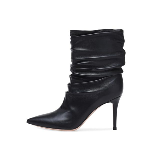 

stunning2020 pointed women's black fold sleeve autumn short large size high heel ankle boots chengdu