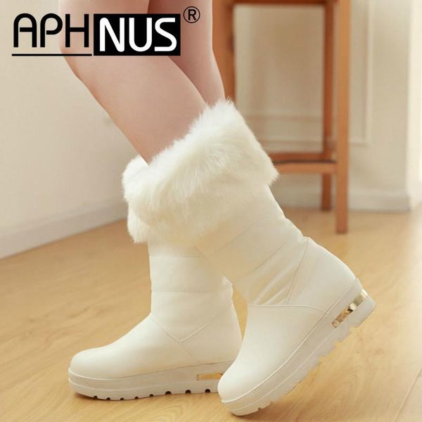 

aphnus womens boots winter fur snow short booties platforms woman 2020 shoes for women new boot flats, Black