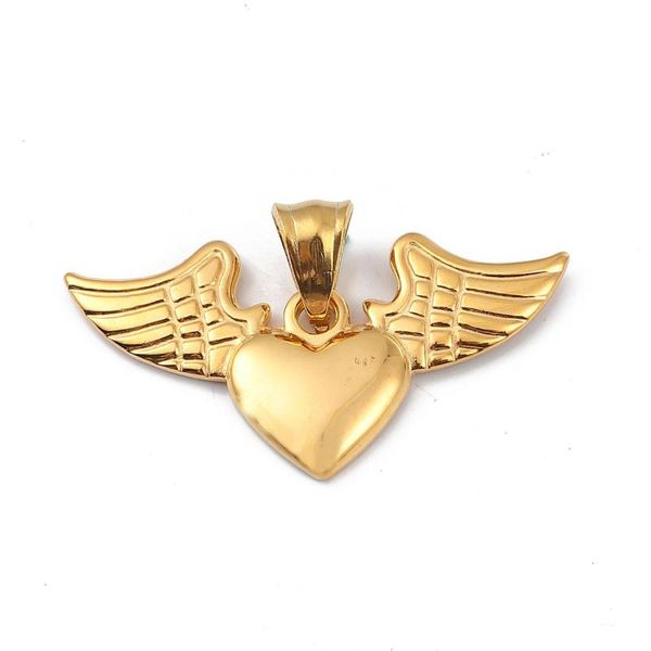 

charms 1 piece 316l stainless steel pendants heart wing 40mm(1 5/8") x 23mm( 7/8"), Bronze;silver