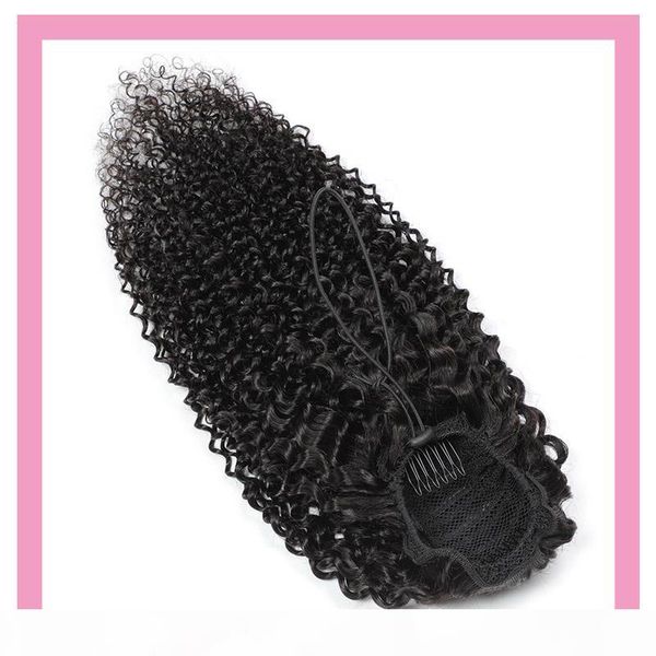 

peruivan kinky curly 8-24inch natural color pony tails curly ponytail 100% human virgin hair extensions wholesale 100g, Black
