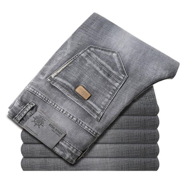 

men's jeans men 2021 business fashion stretch denim classic style regular fit stragith gray jean trousers male pants, Blue