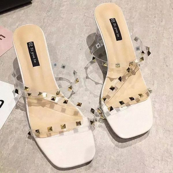 

summer new square head transparent crystal with fashion cross female sandals beach slippers zapatillas mujer casa #0o7z