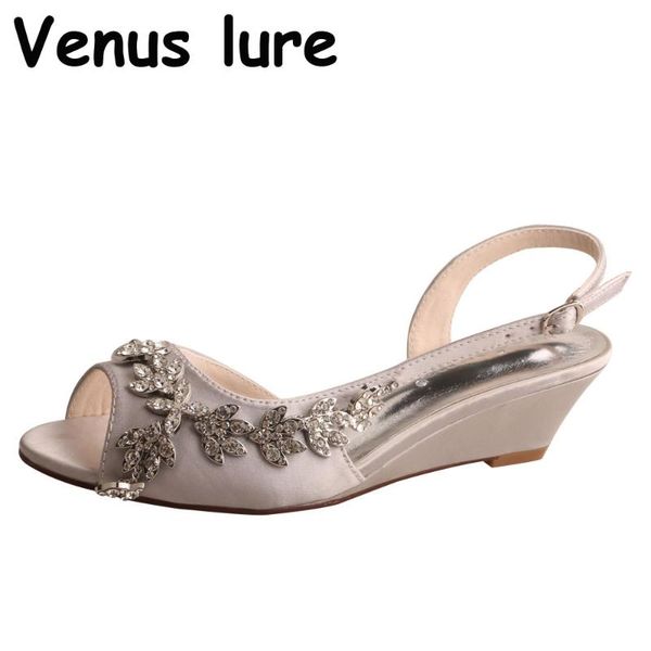 

custom handmade woman wedding wedges grey peep toe rhinestone med heels satin slingback bride shoes prom dress pumps, Black