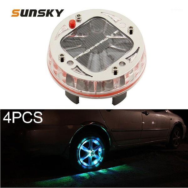 

4 pcs car wheels hub atmosphere lights solar led auto tire decoration flashing colorful lights wireless remote control1