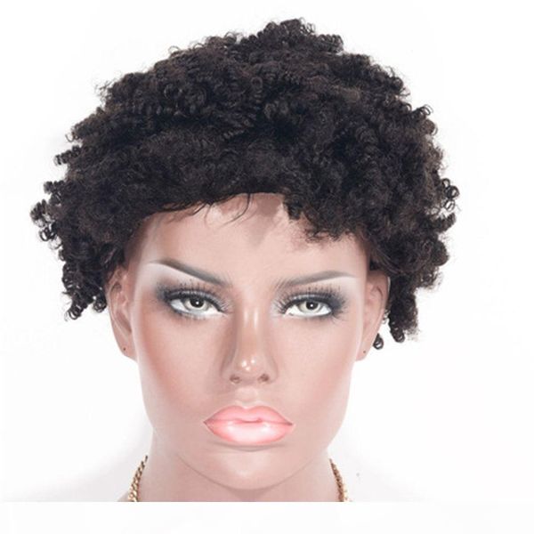 

cambodian virgin hair lace front wigs pre plucked hairline kinky curly short human hair wig glueless for women, Black;brown