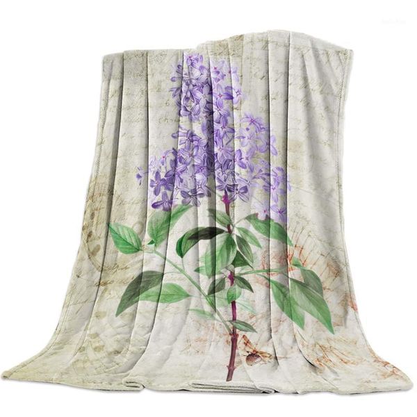 

vintage plant lavender purple throw blanket portable soft blanket for sofa microfiber flannel blankets for beds1