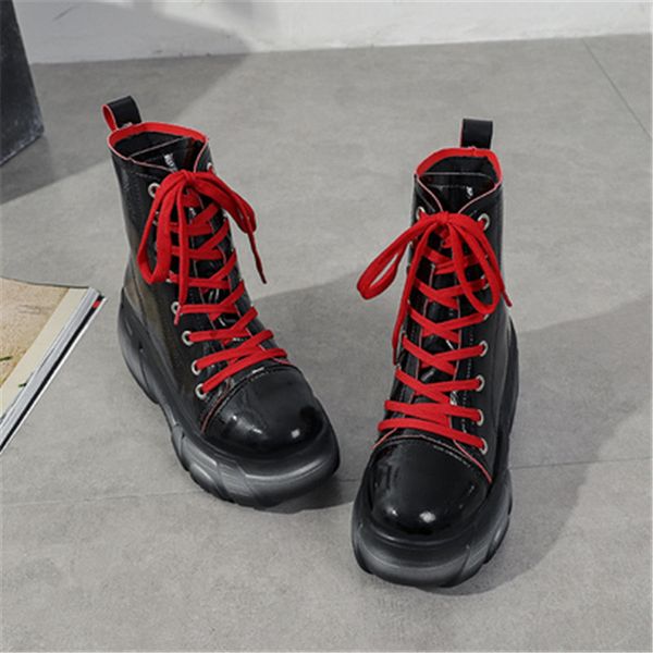 

new autumn 2021 woman fashions leather boots for fashion women women's shoes lace up to size 36-40 j5a7, Black
