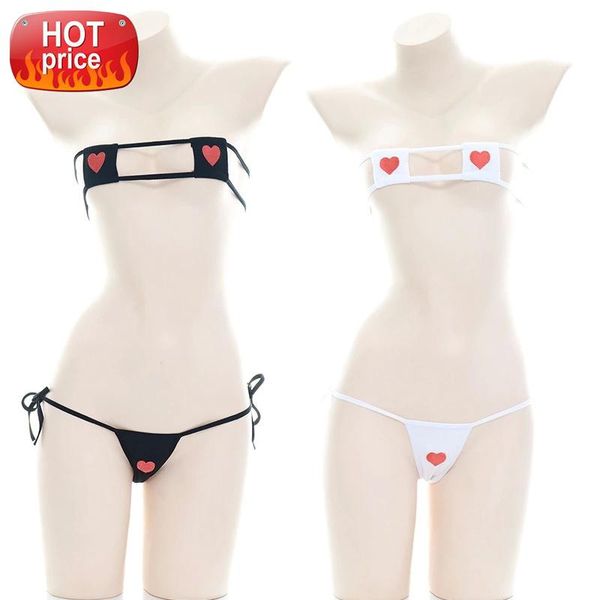 

cute underwear women set woman erotic micro bikini bra gstring bandage anime lingerie ddlg babydoll heart print cow cosplay #5c7j, Black;white