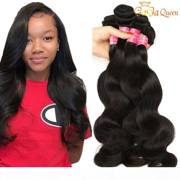 

8a indian body wave virgin hair bundles 3 or 4 pcs indian body wave human hair weave bundles natural color gaga queen, Black