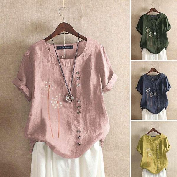 

women's blouses & shirts 2021 zanzea vintage print blouse patchwork casual summer short sleeve female floral blusas plus size tunic, White
